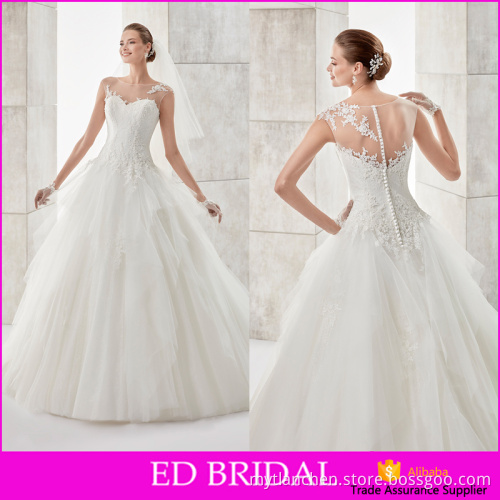 Custom Made Fitted 2016 Sale Illision Neckline Layer Skirt Tulle Appliques China Bridal Gown